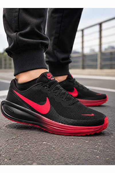 Nike Erkek Siyah Kırmızı Koşu Ayakkabısı Fileli Nefes Alan Günlük Spor Sneaker