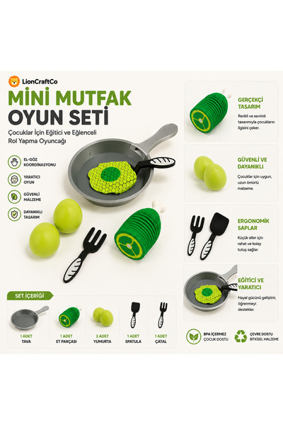LionCraftCo Mini Mutfak Oyuncak Seti 6 Parça Eğitici Rol Yapma Oyunu Tava Spa...
