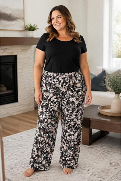 THEBEK Women's Viscose Pocketless Battal Trousers Relaxed Cut Large Size