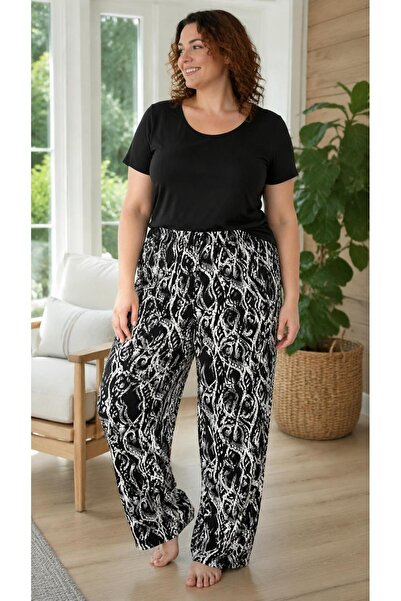 THEBEK Women's Viscose Pocketless Battal Trousers Relaxed Cut Large Size