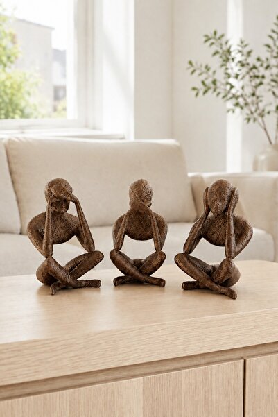 3D PLA Dekoratif 3'lü Filozof Düşünen Figür Seti - Görmedim Duymadım Bilmiyorum Modern Soyut Obje, Salon Ofis Hediye Dekor - Biblo
