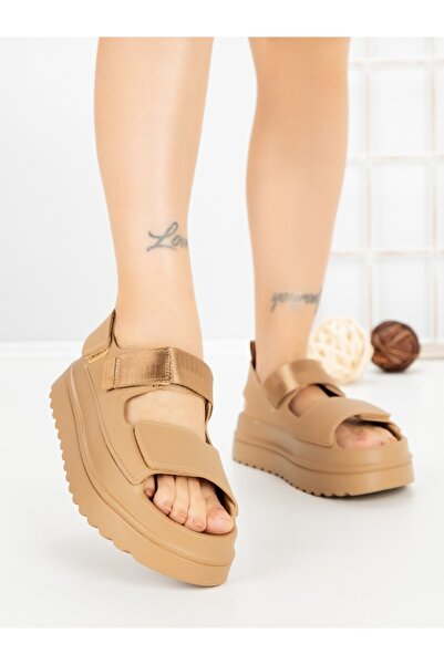 Annalise Sandale dama cu platforma kaki din piele ecologica si material texti...