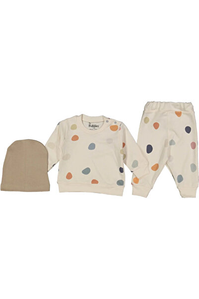 bebegen Baby Boy Ecru Colored Polka Dot Beret 3 Piece Set