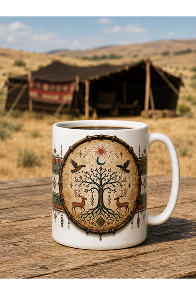Tomris Hatun Tengri Davulu ve Hayat Ağacı Temalı, Çift Taraflı Süblimasyon Ba...