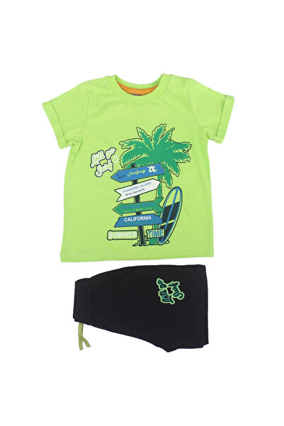 bebegen Boy's Green Laci Summer Time Printed Lettering Printed Shorts Set of 2