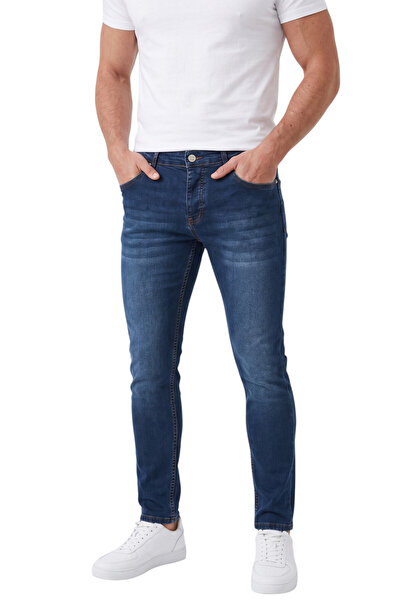 DeepSEA Men's Slim Fit Lycra Dark Navy Blue Jeans – Narrow Leg Slim Stretch J...