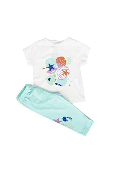 bebegen Girl's Ecru Green Starfish Printed 2-Piece Set