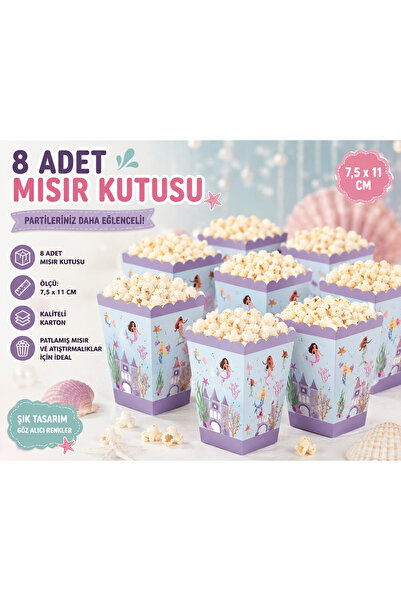 Partifabrik Denizkızı Temalı Dekor Mısır Kutusu 8 Adet