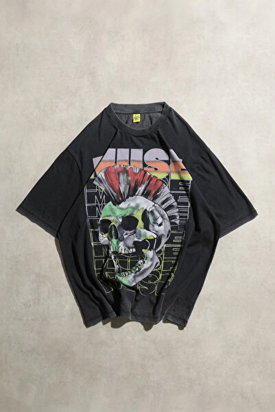 Overdrive Muse Uprising Oversize Siyah Acid Yıkamalı Unisex Kısa Kol Tshirt