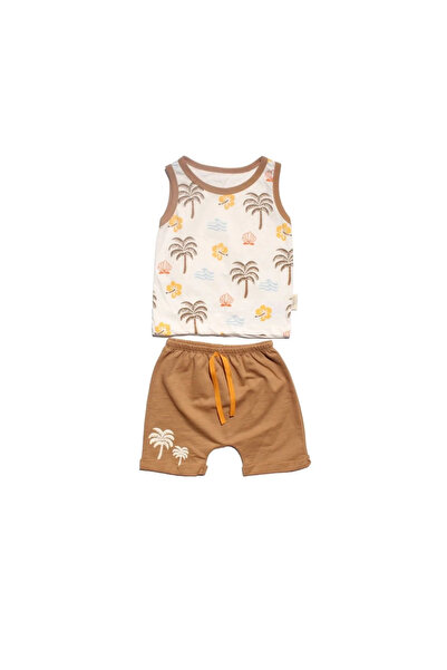 bebegen Baby Boy Ecru Brown Palm Tree Patterned Shorts Set of 2