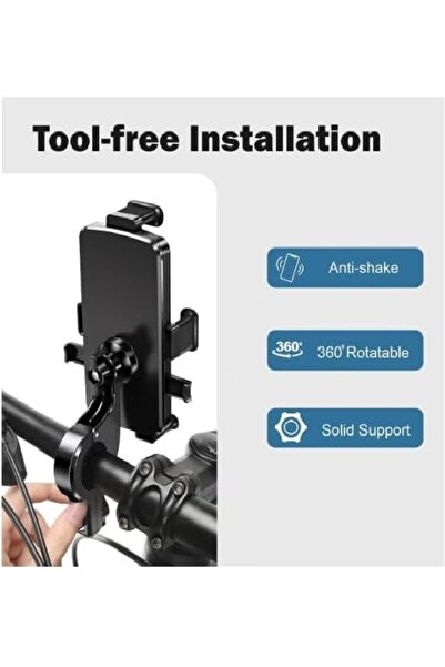 Generic Bike Phone Holder Model DX1281, 360° Rotation, ABS+TPU Compact & Portable, Silicone & Leather Grip, Universal Mount, Handlebar Compatible, Secure Clamp Design