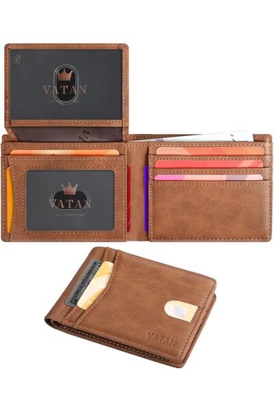 Vatan Wallet for Men Slim RFID Blocking Leather Holder Wallet for 15 Cards, B...