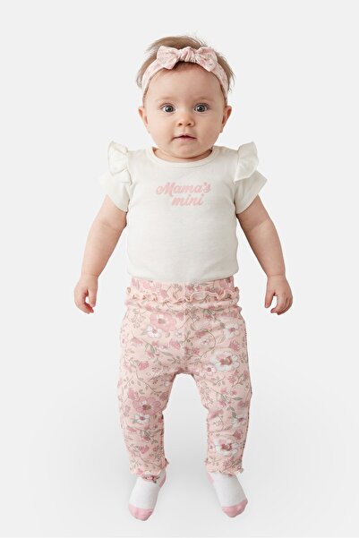 Baby Essentials Toddlers Girl 4 Pieces Printed Bodysuit And Pants Set, Multic...