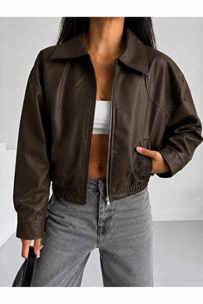 Eka Jachetă de damă din piele maro cu talie elastică 2016