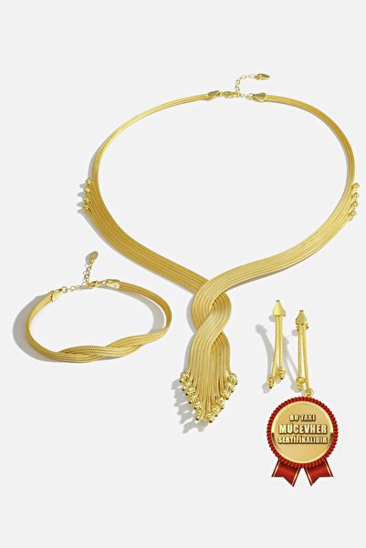 MEKS JEWELS 925 Ayar Gümüş Dorika Toplu Sarmal Kayzer Set – 14 Ayar Altın Kap...