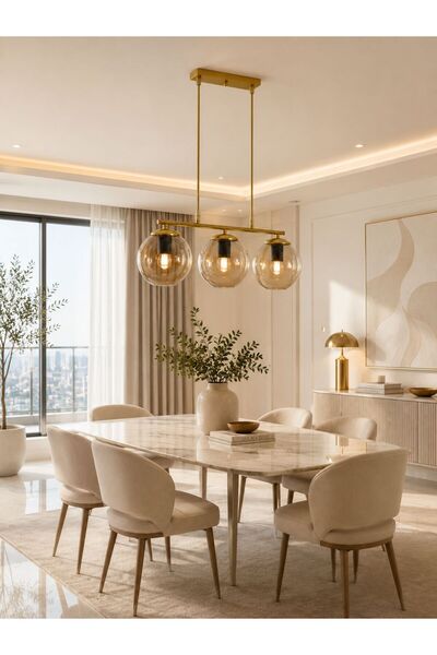 Ömür Avize Roma Modern Tasarım eskıtme gold kasa Sıralı Üçlü Avize