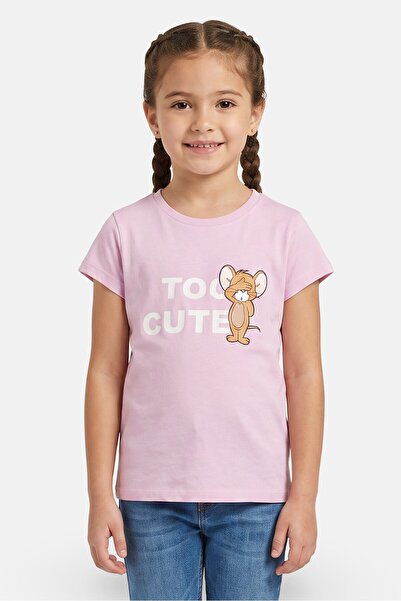 Tom and Jerry Kids Girl Graphic Print Short Sleeve Top, Pink