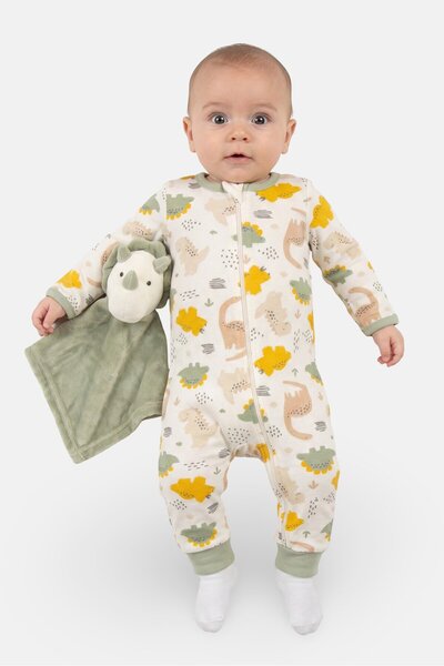 Baby Essentials Toddlers Boy 2Pcs Allover Print Bodysuits With Snuggle Toy Se...