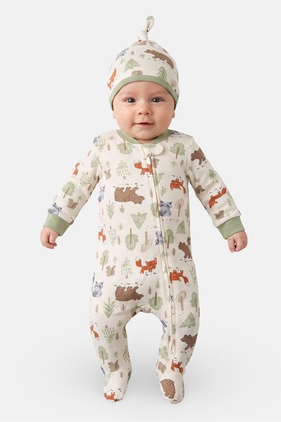 Baby Essentials Toddlers Girl 2 Pieces Allover Printed Bodysuits And Hat Sets...
