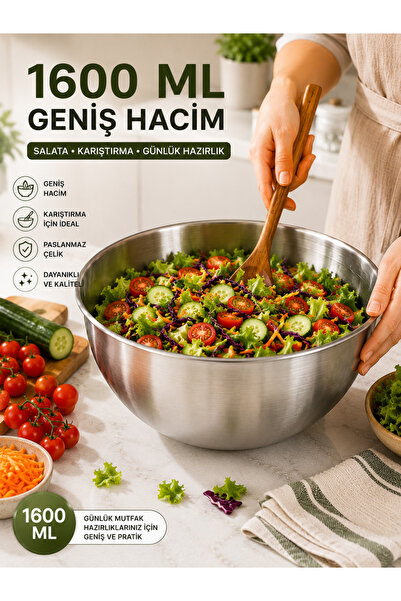 Le Paon 1600 ML Paslanmaz Çelik Karıştırma Kabı Çırpma Kasesi Çelik Kase Sala...