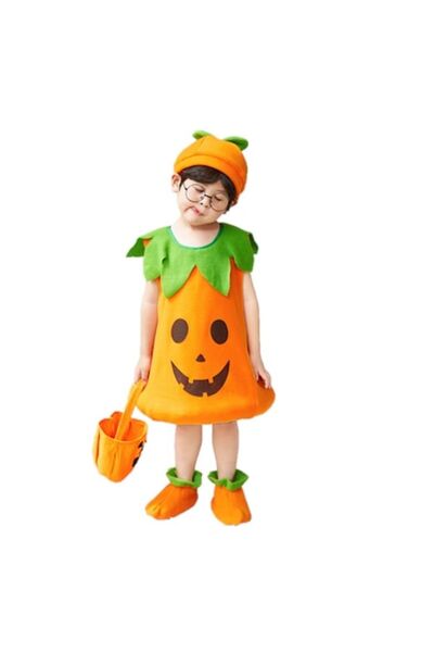 Funny Party Shop Costum de dovleac de Halloween unisex pentru copii, cu botoș...