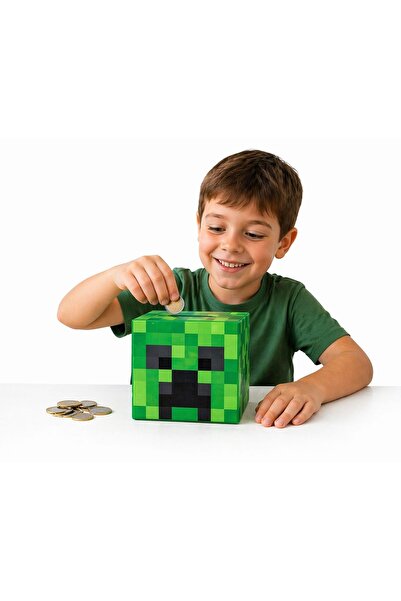 BREZIUM Pușculiță Minecraft Creeper, Cub pixelat verde/negru, Din lemn, 14x14...