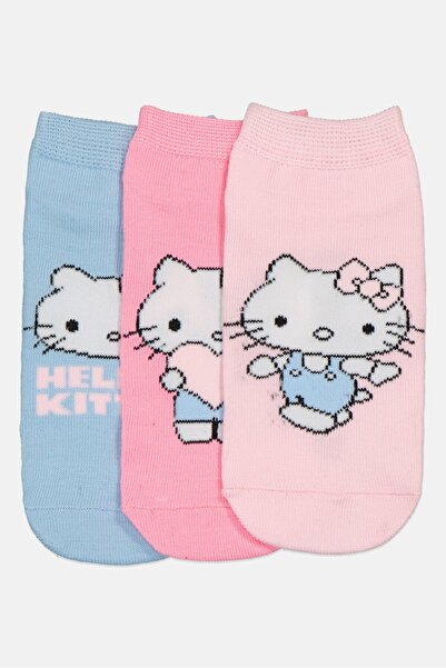 SANRIO Kids Girl 3 Pairs Hello Kitty Graphic Print Ankle Socks, Multicolor