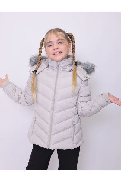 PIQUE Children's coat removable hooded plush detailed girl's coat