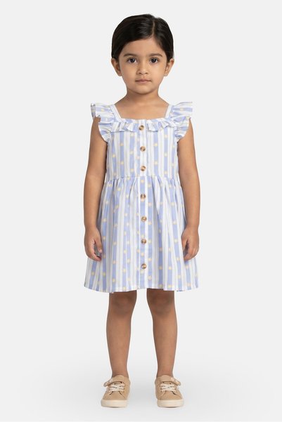 Little Lass Toddlers Girl Stripe Ruffle Sleeve Dress, Multicolor