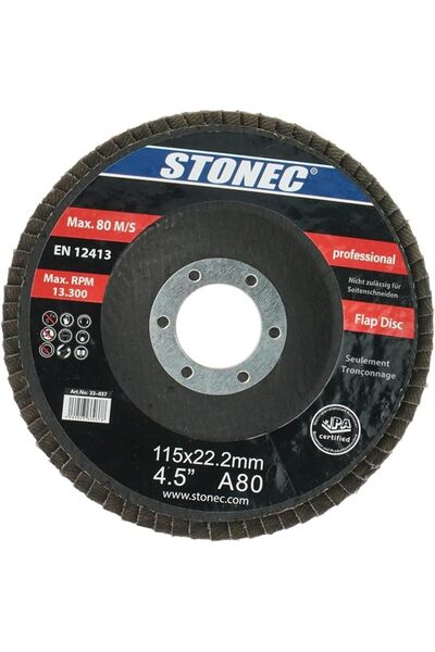 STONEC Aluminum Oxide Grit 80 Flap Disc, 115mm x 22.22mm, Compatible with Angle Grinder, Bench Grind