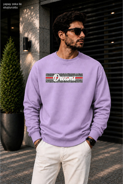 caddekombin Men's Dreams Slogan Printed Cycling Round Neck Casual Sweatshirt