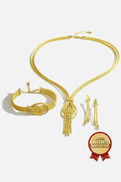 MEKS JEWELS 925 Ayar Gümüş Dorika Toplu Kayzer Set – 14 Ayar Altın Kaplama