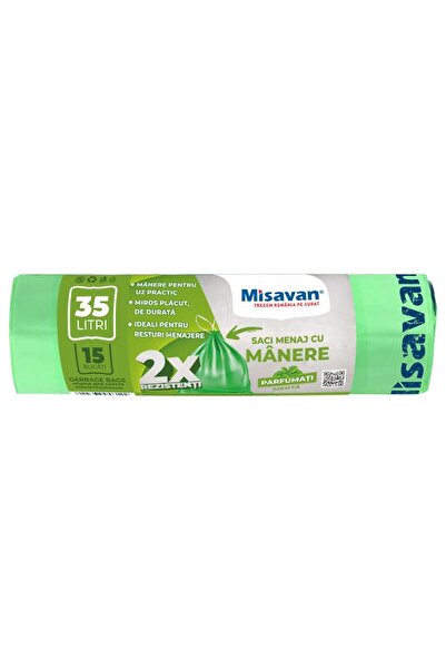 Misavan Saci menajeri colectare selectiva 35l, parfumati, 15 buc, verzi