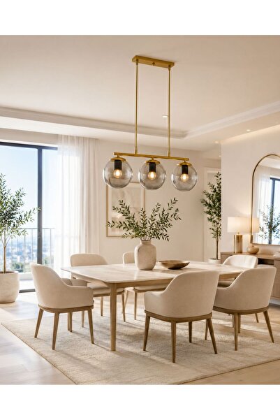 Ömür Avize Roma Modern Tasarım eskıtme gold kasa Sıralı Üçlü Avize