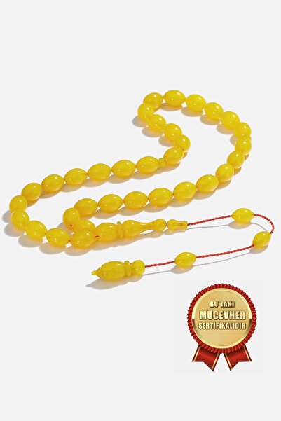 MEKS JEWELS Sarı Sıkma Kehribar Elips Tesbih