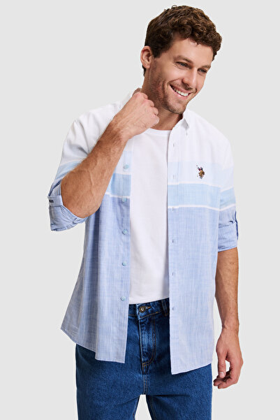 U.S. Polo Assn. قميص رجالي طويل الأكمام بلون النيلي 50322205-VR028