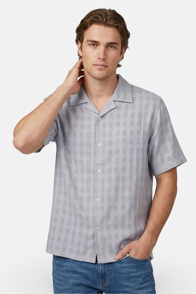 Slate & Stone Men Regular Fit Textured Short Sleeve Casual Shirt, Slate Blue