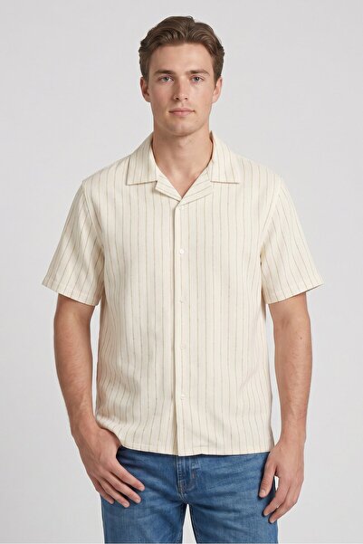 Slate & Stone Men Regular Fit Stripe Short Sleeve Casual Shirt, Beige