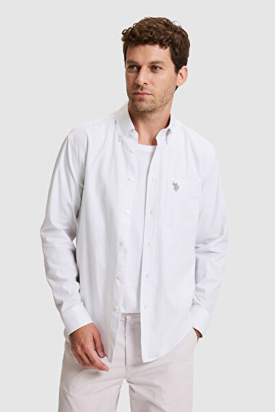 U.S. Polo Assn. قميص رجالي طويل الأكمام بلون كاكي فاتح 50322208-VR183