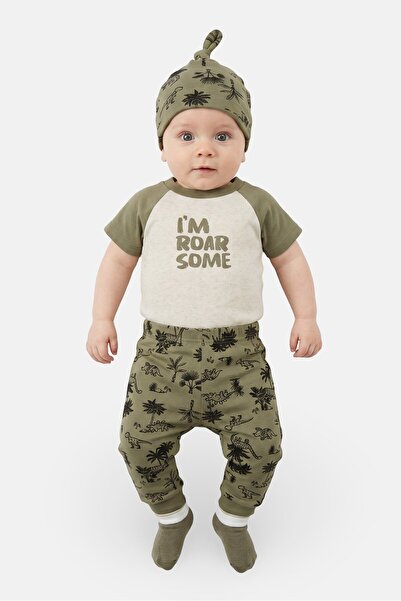 Baby Essentials Toddlers Boy 4 Pcs Graphic Print Bodysuit And Pants With Bean...