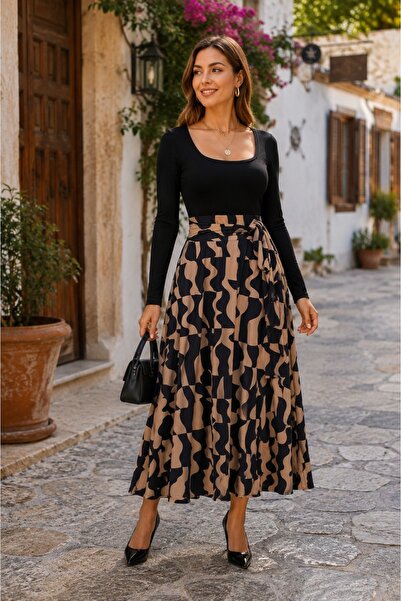 moda wanilia فستان نسائي طويل أنيق ومريح بياقة مربعة وحزام خصر من الجيرسيه ال...