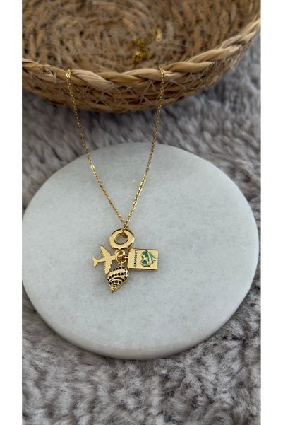 morbella Women's Necklace Gold Travel Themed Airplane Passport Seashell Charm Necklace