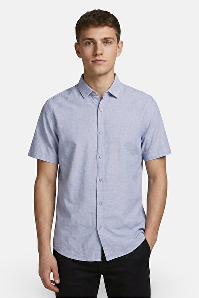Bruno Men Regular Fit Short Sleeve Plain Casual Shirt, Blue