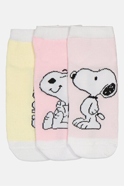 PEANUTS Kids Girl 3 Pairs Snoopy Graphic Print Ankle Socks, Multicolor