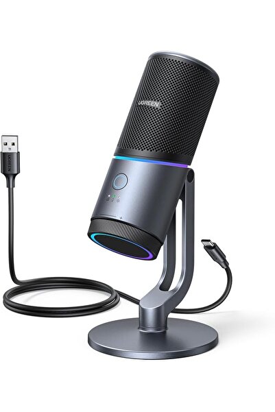 Ugreen ميكروفون للكمبيوتر، ميكروفون USB مع إضاءة RGB، زر كتم الصوت، 24 بت/96 ...