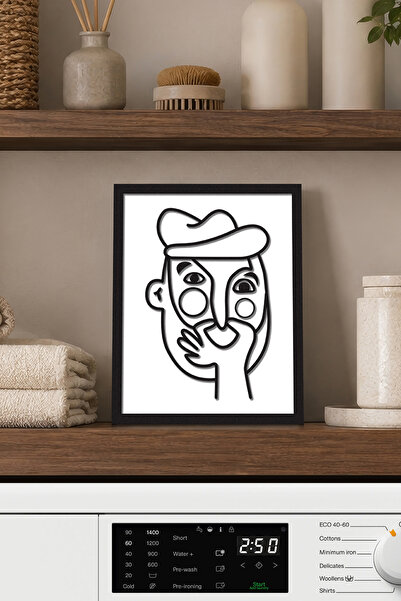DEKORENZO Şapkalı Erkek Yüzü Kübist Sanat Banyo Tablosu 20x25 cm Wc Dekoru