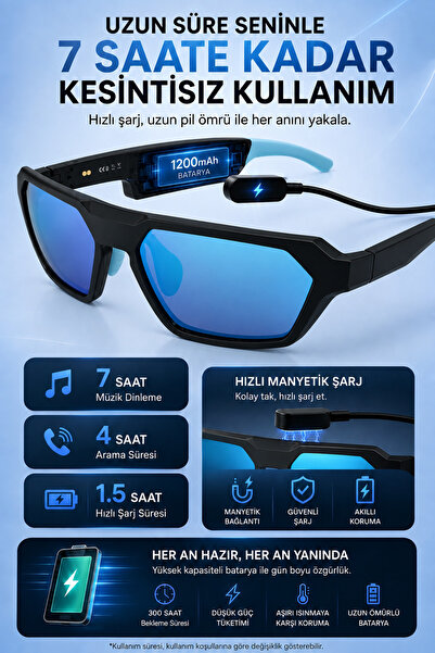 Eyesofia Akıllı Bluetooth Güneş Gözlüğü Dokunmatik Kontrollü Müzik Arama ve A...