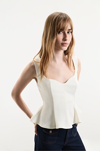 LEFTIES Kalp yaka peplum top