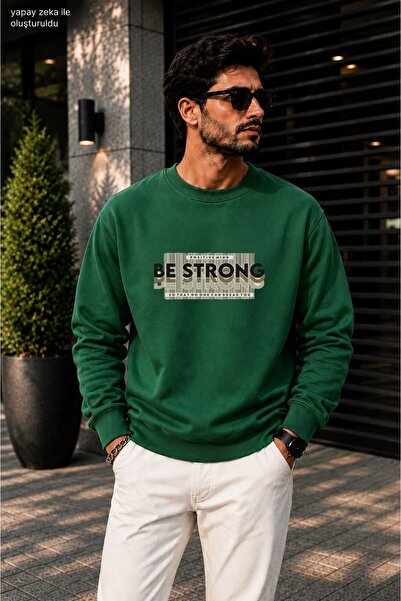 caddekombin سويت شيرت رجالي كاجوال برقبة دائرية مطبوع عليه Be Strong Motivati...