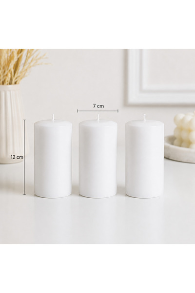 ROSA RAİN 3’lü Beyaz Silindir Mum Seti 7x12 cm – Dekoratif Şamdan ve Ev Dekor...